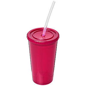 Transparentní dvouvrstvý kelímek, 350ml, růžový