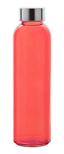 Transparentní láhev na pití, 500ml, s kovovým víčkem, červená