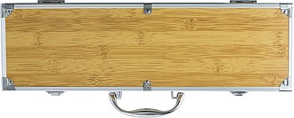 Třídílný set grilovacích pomůcek v kufříku, bambusový povrch - reklamní předměty