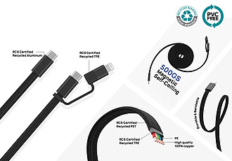 Ultra tenký magnetický nabíjecí kabel 60W 2 v 1, černá