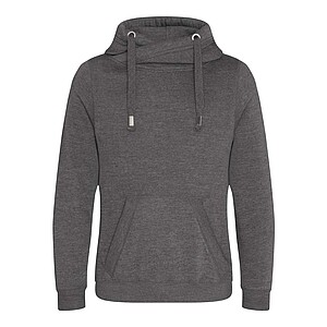 Unisex mikina s kapucí AWDIS CROSS NECK HOODIE, tmavě šedý melír, velikost XS