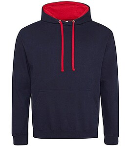 Unisex mikina s kapucí AWDIS VARSITY HOODIE, tmavě námořní modrá/červená, velikost XS