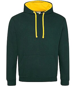 Unisex mikina s kapucí AWDIS VARSITY HOODIE, tmavě zelená/tmavě žlutá, velikost S