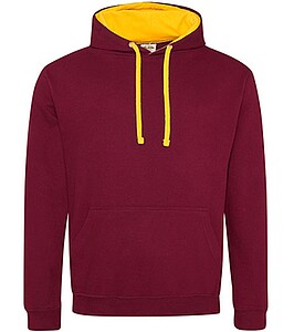 Unisex mikina s kapucí AWDIS VARSITY HOODIE, vínová/tmavě žlutá, velikost M