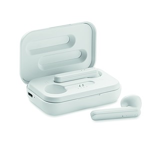UPTON Bezdrátová sluchátka do uší v krabičce s nabíjecím obalem, bílá - reklamní předměty