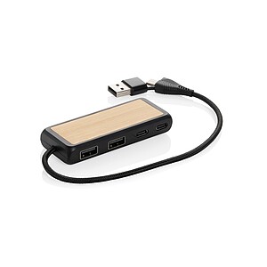 USB rozbočovač s duálním vstupem Link z RCS plastu a bambusu, černá