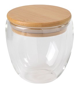 VARIETA Dvojstenná sklenená nádoba s bambusovým viečkom, 250 ml