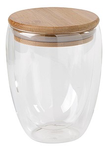 VARIETA Dvojstenná sklenená nádoba s bambusovým viečkom, 350 ml