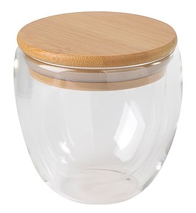 VARIETA Dvoustěnná sklenice s bambusovým víčkem, 250ml - sklenice s vlastním potiskem