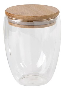 VARIETA Dvoustěnná sklenice s bambusovým víčkem, 350ml - sklenice s vlastním potiskem