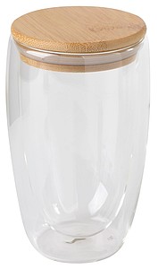 VARIETA Dvoustěnná sklenice s bambusovým víčkem, 450ml - sklenice s vlastním potiskem
