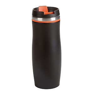 VASCO Černý nerezový termohrnek s barevným pruhem, 400 ml, oranžová