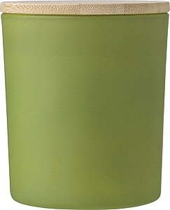 Velká skleněná svíčka s bambusovým víčkem, vůně jasmínu, zelená