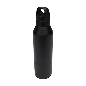 VIORA Dvoustěnná termoska s hrnkem z recyklované nerezové oceli, 600 ml, černá