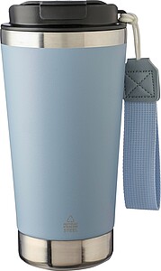 VITERBO Dvojstenný termohrnček z recyklovanej nerezovej ocele, 500 ml, jemne modrá