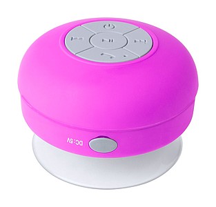Voděodolný Bluetooth reproduktor s pogumovaným povrchem a velkou přísavkou, růžová