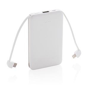 Vrecková powerbanka 5 000 mAh s integrovaným káblom, biela