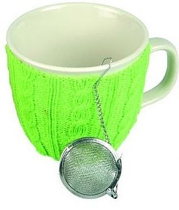 VS GOA hrnek na čaj se zeleným svetrem a sítkem, bez čaje - reklamní předměty