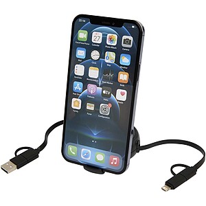 Vysouvací datový synchronizační a rychlonabíjecí 45W kabel 5 v 1 o délce 100 cm z recyklovaného plastu a hliníku, černá