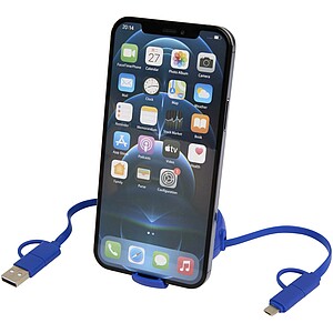 Vysouvací datový synchronizační a rychlonabíjecí 45W kabel 5 v 1 o délce 100 cm z recyklovaného plastu a hliníku, královská modrá