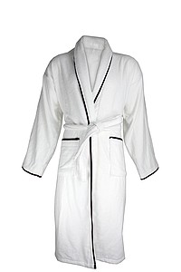 Zamatový župan biely s čiernym lemovaním 450 g/m2, biela, L/XL