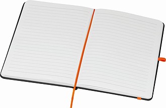 Zápisník A5, černé desky, oranžová gumička