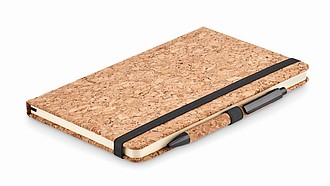 Zápisník A5 s deskami z korku, linkovaný papír, černá gumička